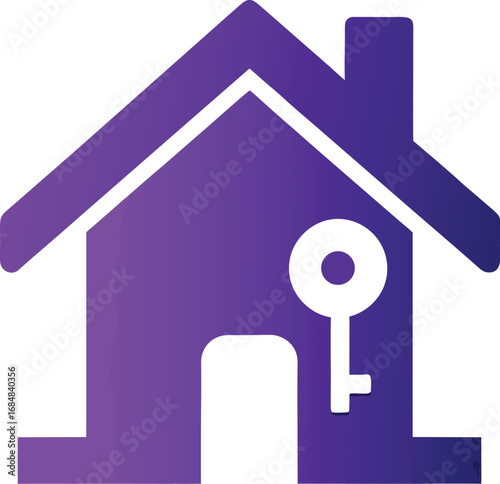 Purple house icon with a white key inside