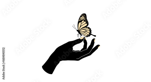 Elegant silhouette of hand with butterfly: minimalist art for nature enthusiasts