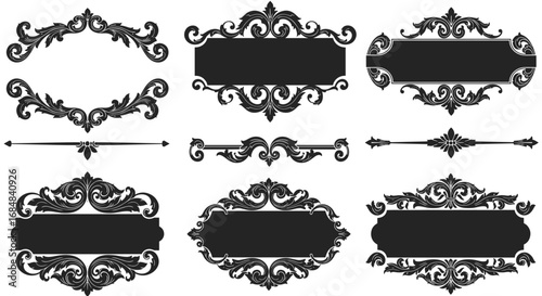 Elegant ornate floral frames and dividers set for vintage designs