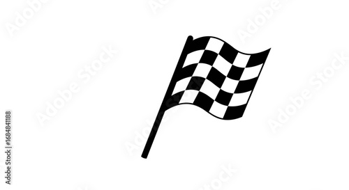 Checkered racing flag waving in black and white silhouette