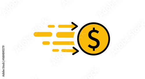 Fast money transfer icon with dollar sign and speedy arrow elements