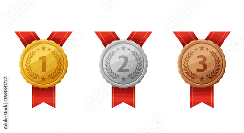 Gold, silver, bronze medals with ribbons for award ceremonies