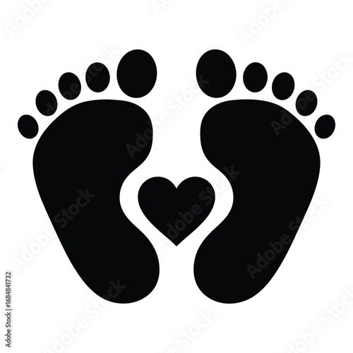 Vector art of baby feet with heart isolated on white background for newborn design
