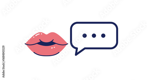 Minimalist icon of lips with speech bubble for communication concepts