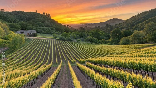 Wallpaper Mural Vibrant vineyard landscape at sunset, exuding tranquility and beauty. Torontodigital.ca