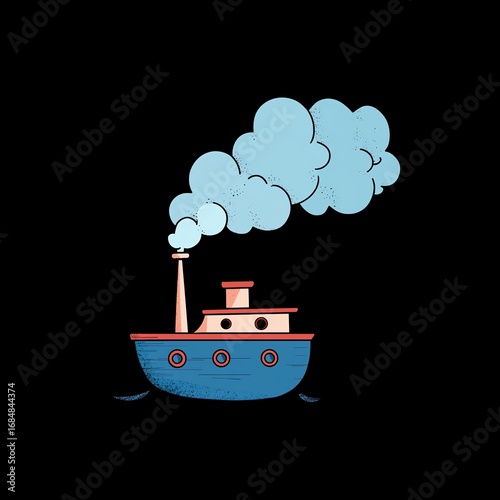 Cartoon - Style Steamboat Illustration for Children's Decoration, Nautical - Themed Design and Other Scenarios