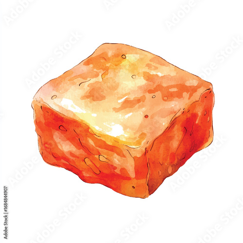 Watercolor Illustration of a GoldenHued Cuboid Food Item