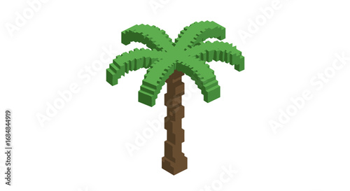Isometric pixel art palm tree design for retro gaming