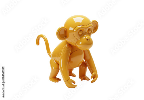 Canvas Print Isolated golden monkey figurine toy, glossy texture, looking forward, animal, ma