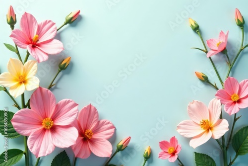 Simple summer floral design elements, delicate blooms , pink, banner