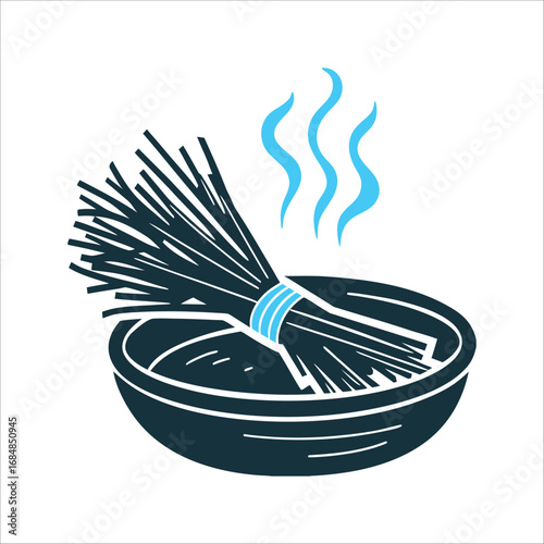 Smoldering Pine Needles for Cleansing Ritual Smoke Ward bundle of pine needles smoldering in a clay dish for cleansing