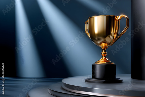Celebrating Success With a Golden Trophy on a Stage, Winner's Award, Best Performance, Top Achiever Concept