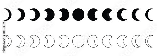 WebDiscover the captivating cycle of moon phases, from crescent to full, presented in stark black and white for any celestial or scientific project.