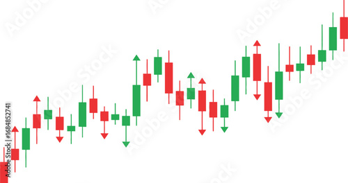 Financial candlestick chart showing market trends and growth silhouette