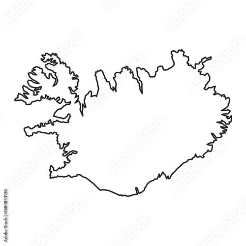 Iceland Black Outline Map Graphic Illustration