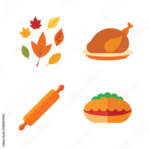 Thanksgiving elements and festive icons bundle.