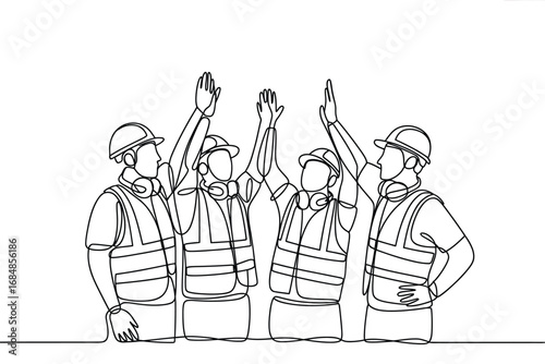 Construction workers celebrating success with high fives