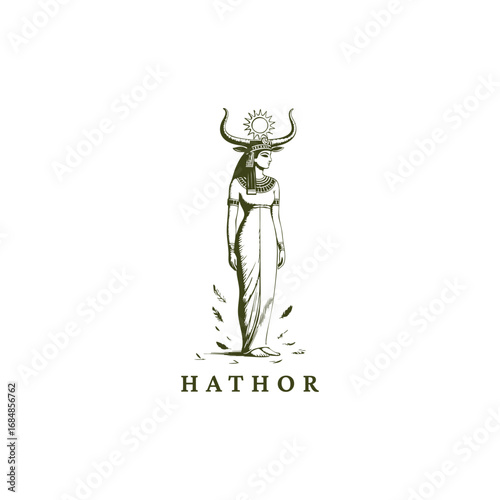 engraved illustration of the ancient Egyptian goddess Hathor vector template