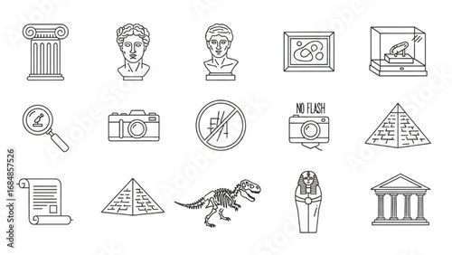 Museum Icons Set | Thin Line Editable Stroke Symbol Collection for Art, History, and Culture