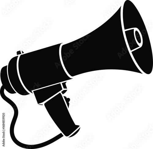 Silhouette of megaphone loudspeaker, vector illustration for protest, announcement, communication, marketing design, sound amplification, public speech, political rally, activism concept art