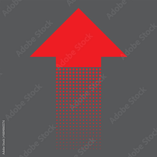 Halftone arrow icons. Red arrow pointing upward with dotted trail . Bold red arrow pointing upward with a dotted trail effect, symbolizing growth, progress, or upward movement.
