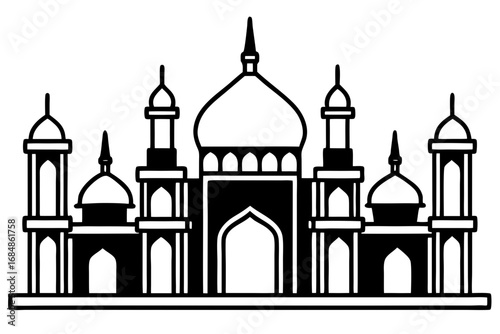 Mosque Silhouette Icon Black – Islamic Architecture, Dome, and Minaret Symbol