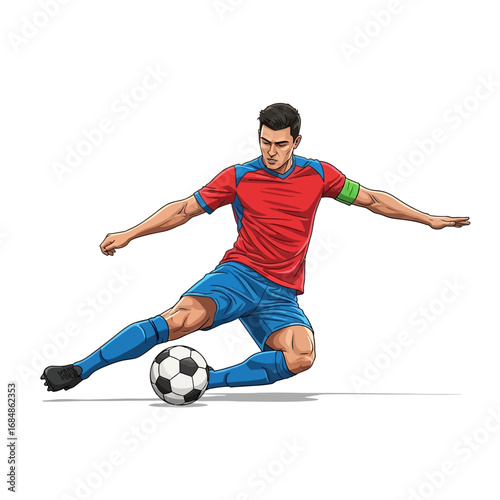 Dynamic soccer player in action, ready to kick the ball, perfect for sports marketing and athletic brand promotions