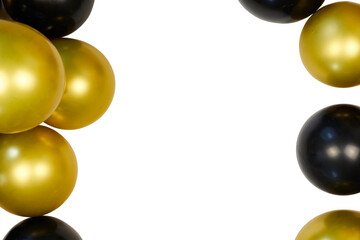 black and gold helium balloons frame border isolated on white or transparent png