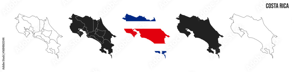 Fototapeta premium Costa Rica map set. Vector EPS 10