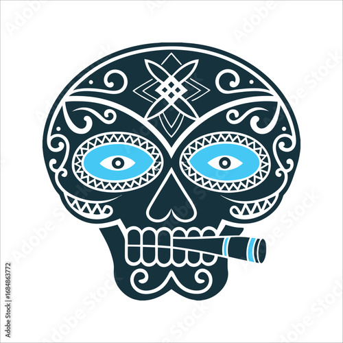 Stylized Skull with Cigar Vector Illustration Gede Skull and Bone stylised skull with a cigar or phallic motif ancestral spirits