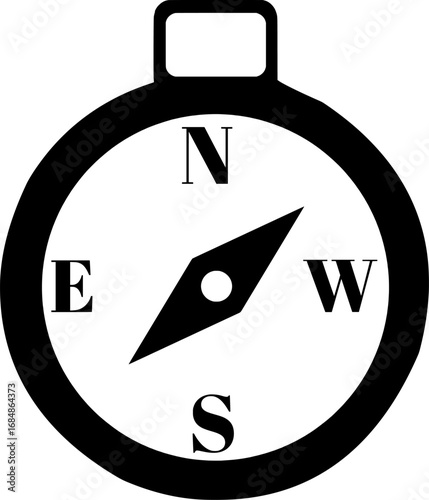 Magnetic compass vector illustration showing cardinal directions north, south, east, and west, navigation and travel instrument design. 