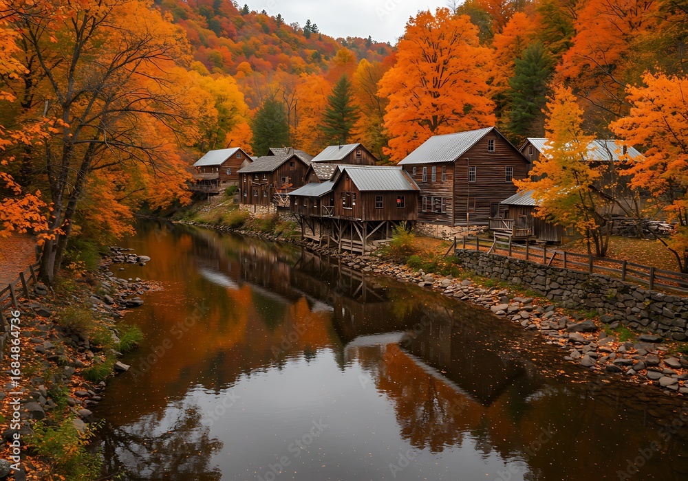 Fototapeta premium Autumn village reflections