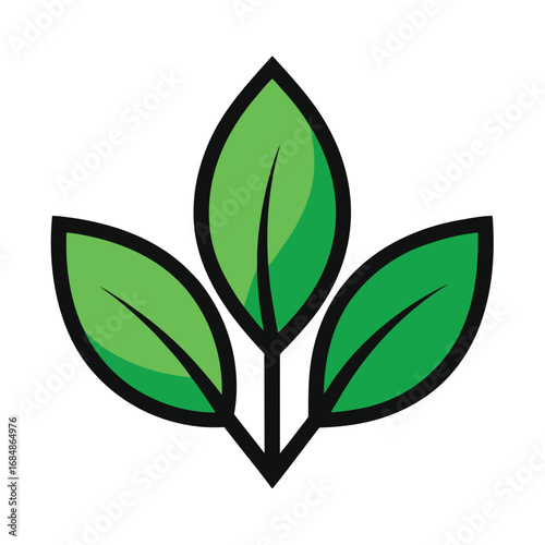 Simple stylized green leaves growing upwards from a single stem