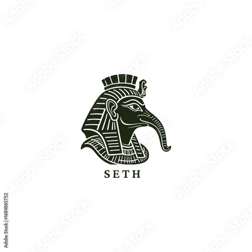 engraved illustration of Set, the ancient Egyptian god of chaos, depicted with his iconic animal head vector