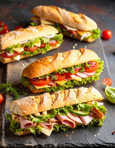 Wallpaper Mural Four filled baguettes, assorted fillings, fresh produce Torontodigital.ca