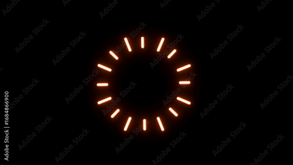 Naklejka premium Glowing Orange Circular Loading Spinner Animation on Black Background circle neon