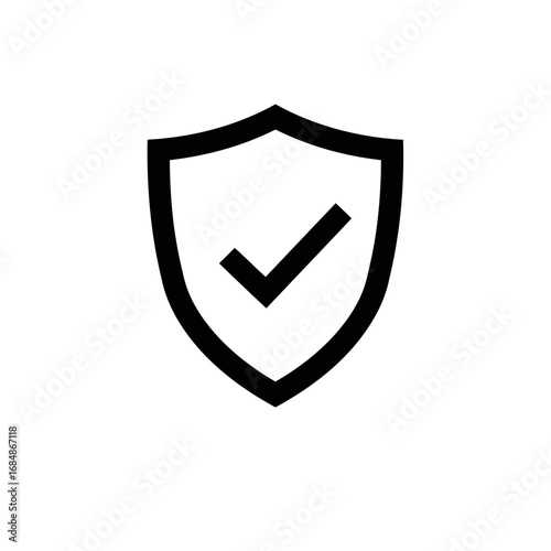 Simple dark shield icon with a checkmark inside symbolizing security protection and verification