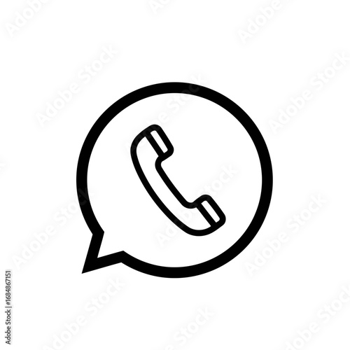 Simple outline icon of a telephone handset on a black background symbolizing communication and contact