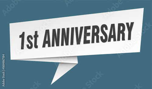 1st anniversary banner. 1st anniversary speech bubble, label, sticker, sign template