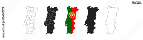 Portugal map set. Map of Portugal with flag.  Vector EPS 10