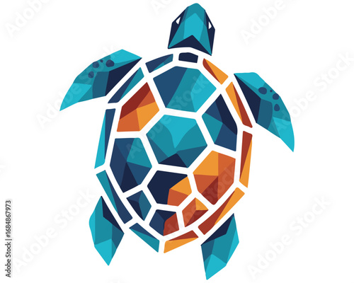 Colorful Geometric Turtle Design with Blue and Orange Palette