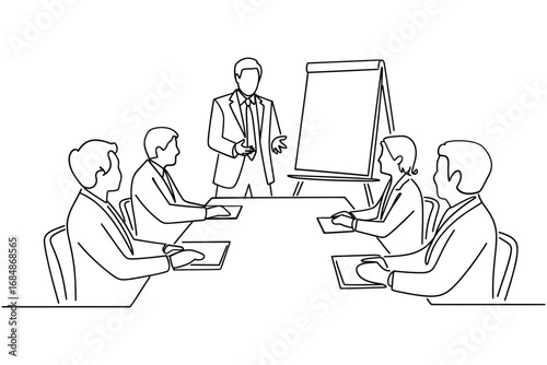 Business meeting presentation with speaker and attendees