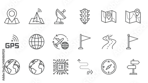 Navigation Icons Set | Thin Line Editable Stroke Symbol Collection for GPS, Map, and Travel