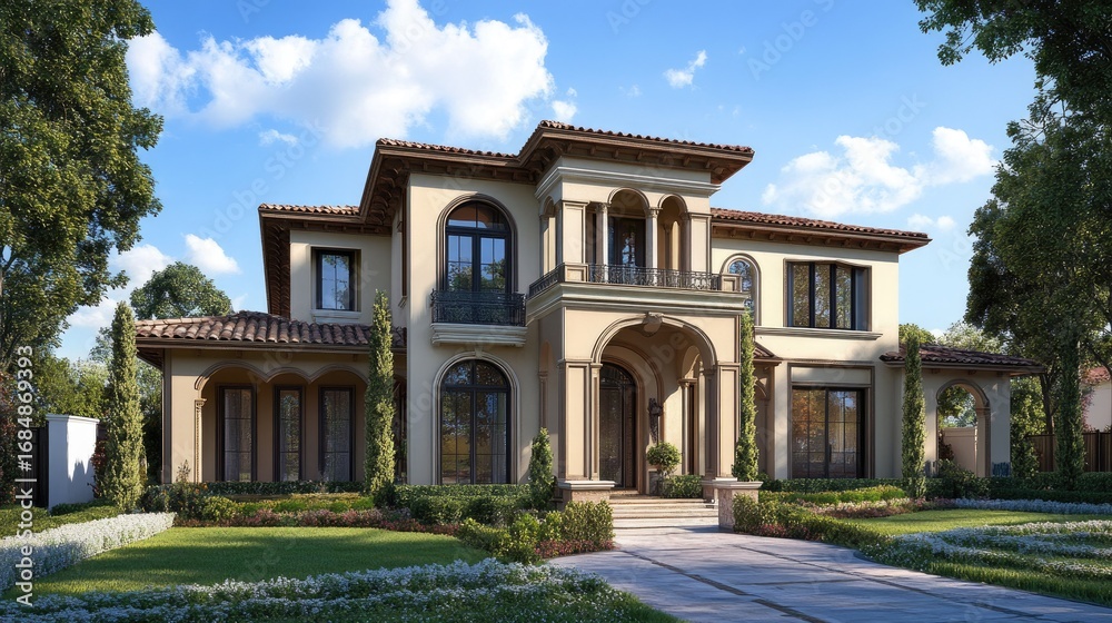 Obraz premium Mediterranean Style Mansion Architectural Rendering