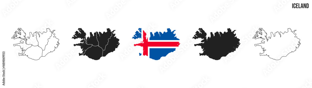 Fototapeta premium Iceland map set. Map of Iceland with flag. Vector EPS 10