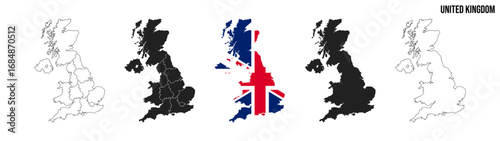United Kingdom map set. Map of United Kingdom with flag.  Vector EPS 10