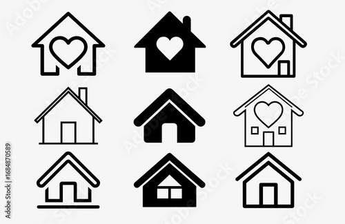Modern minimalist home icon design featuring a clean geometric house shape in vibrant yellow and black