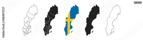 Photography Sweden map set. Map of Sweden with flag.  Vector EPS 10