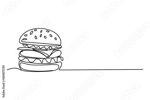 Continuous One-Line Vector Drawing of a Hamburger. Editable Stroke.