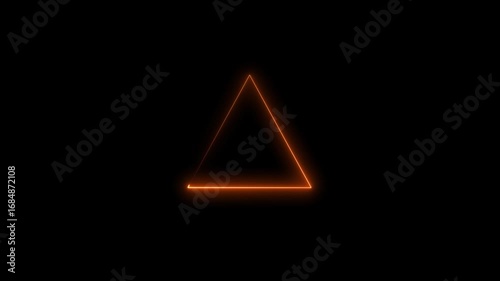 Neon bright geometric triangle orange color animation on black background. neon line background 4k video.